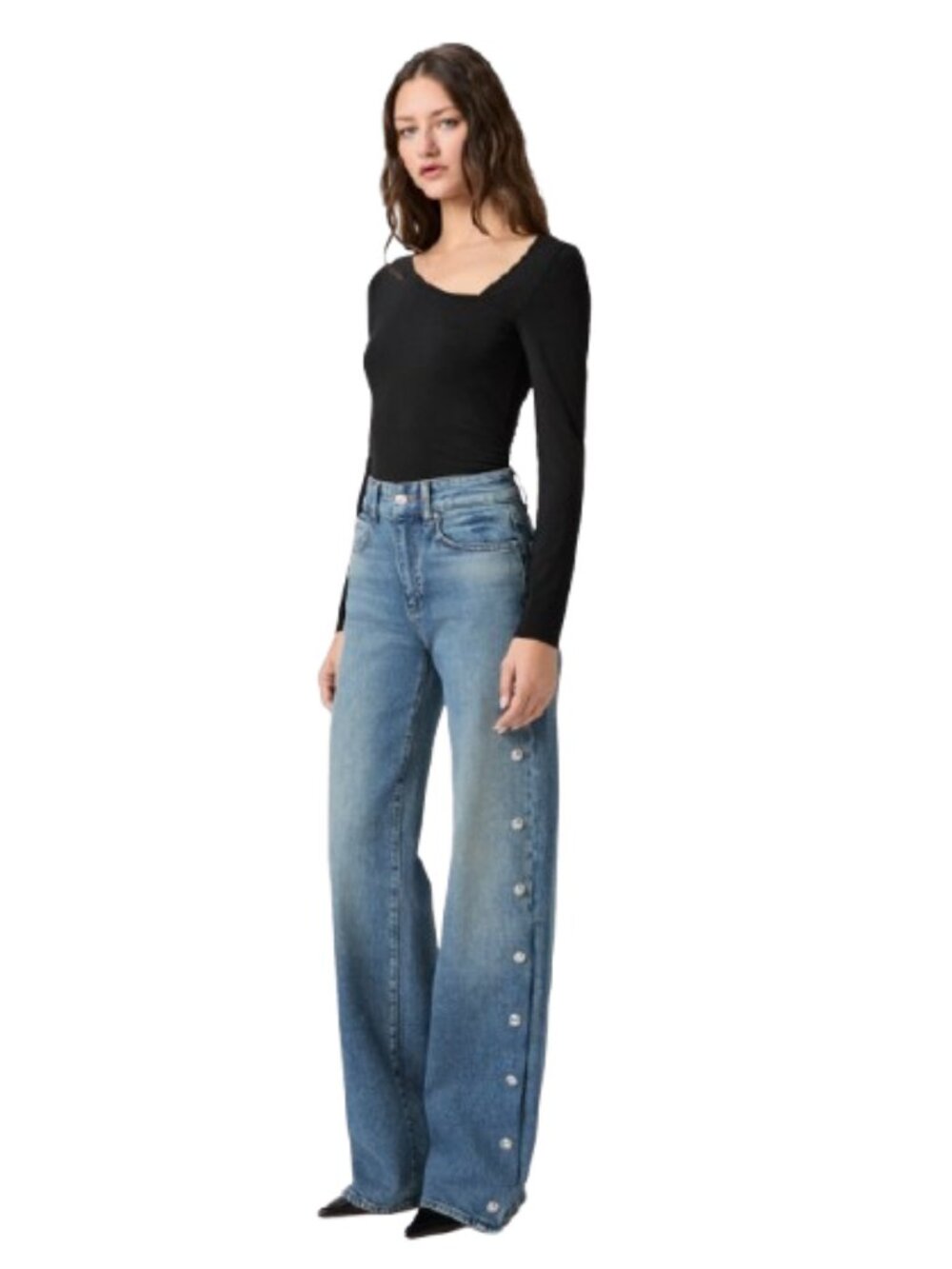 PAIGE Sasha 34" Side Seam Snap Jeans in Cruising